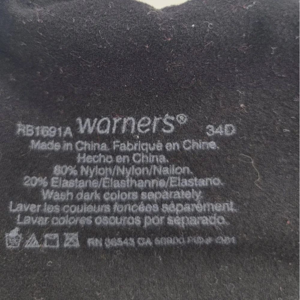 Warners Full-Coverage Bra Cloud 9‎ Backsmoother Black Underwire Size 34D